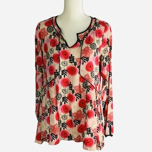 Matilda Jane Tunic Top Floral Pink Red Ruffle Peplum Long Sleeve Women's S Small